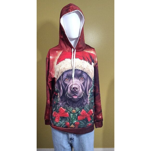 'Christmas Black Lab" Pullover Hoodie L - Picture 1 of 6